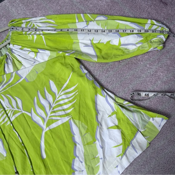 Maria & Kyndals Chartreuse Lavender White Leaf Print Blouse Tassels Tropical Med - Picture 10 of 11